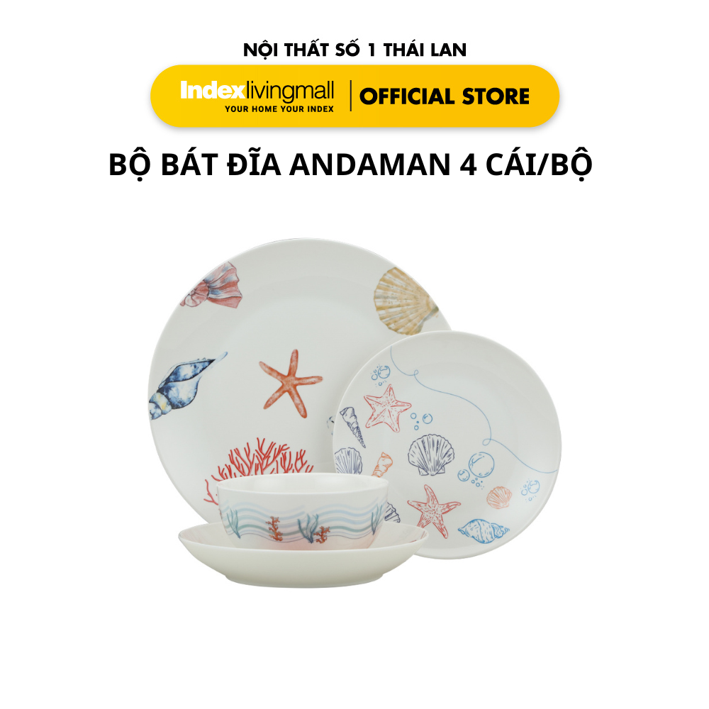 Bộ Chén Dĩa Xứ Sương ANDAMAN 4cái/Bộ Màu Trắng  Họa Tiết Biển | Index Living Mall | Nội Thất Nhập Khẩu Thái Lan
