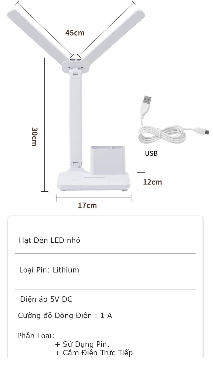 Đèn LED Để Bàn Học, Bàn Làm Việc, Thiết Kế Sáng Tạo Với 2 Thanh Led Rời Kèm Khay Cắm Bút Tiện Dụng, Cảm Ứng Tích Điện Pin - Hàng Chính Hãng KUNBE