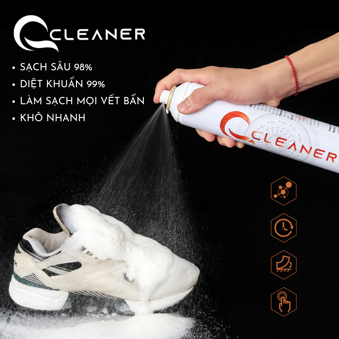 COMBO Chăm sóc giày Q Cleaner gồm Bọt tuyết vệ sinh giày và Bình xịt khử mùi giày - Xuất xứ tại Việt Nam - EU