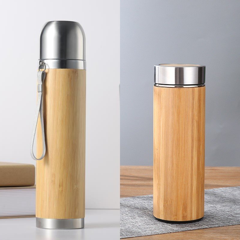 Bình Giữ Nhiệt Làm Bằng Ống Tre 500ML - Inox 304 Cao Cấp