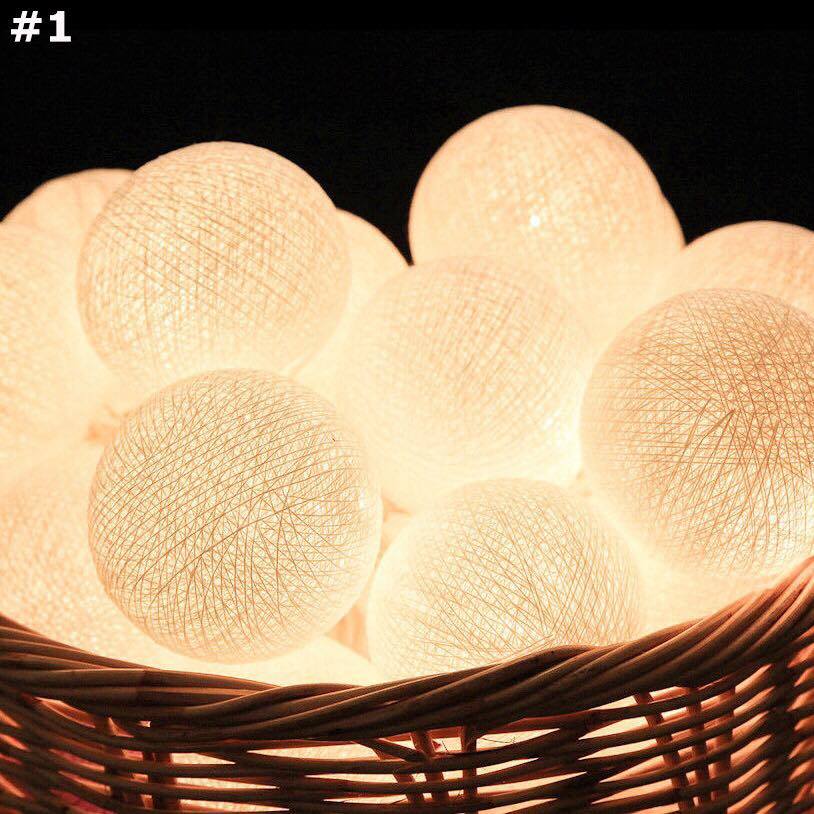 Dây đèn led 20 bóng cầu cotton nhiều màu trang trí phòng ngủ, sinh nhật, sự kiện, nhà hàng, khách sạn (tặng kèm pin tiểu AA)