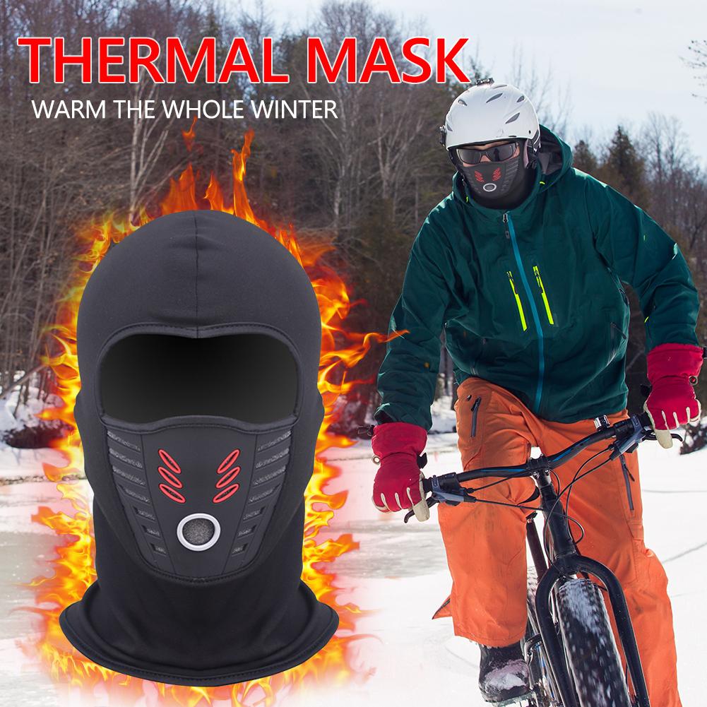 Balaclavas Mùa đông Màng ấm áp khăn quàng cổ dày và mũ xe đạp xe đạp mặt che mặt mặt nạ Ski mũ cổ áo trượt mũ bảo hiểm Color: Black Thin Polyester