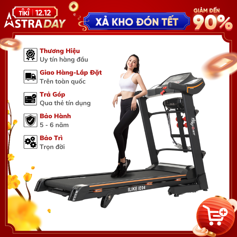 Máy Chạy Bộ ELIP iLike iE04 có tạ tay, đai massage, thanh gập bụng, động cơ 2.5HP