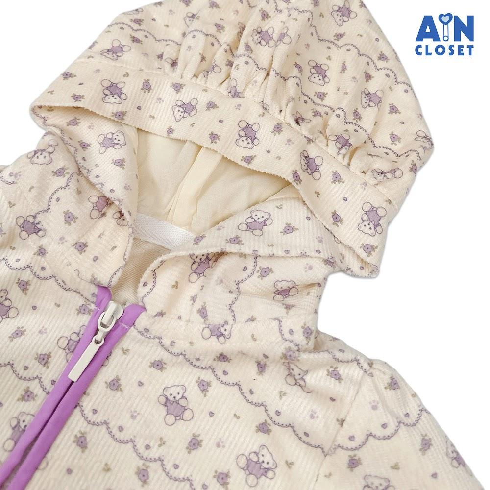 Áo Khoác có nón bé gái hoạ tiết Gấu Tím Cotton Nhung - AICDBGKKVMWG - AIN Closet