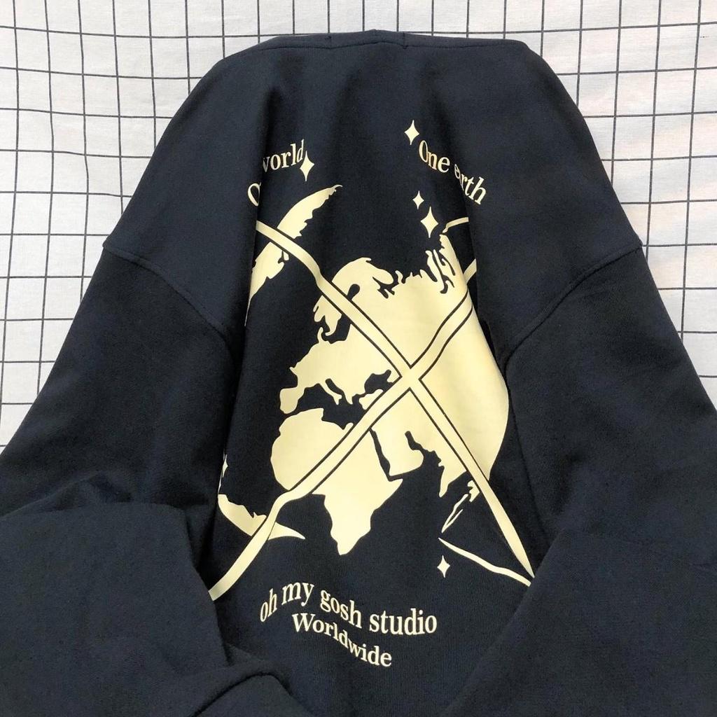 Áo Khoác Hoodie Zip ONE WORLD Form Rộng Tay Dài Phong Cách Ulzzang Nam Nữ Unisex