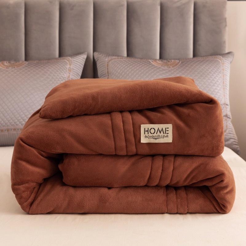 Chăn nhung sữa, chăn đông nỉ mịn Home 1 màu hàng nhập khẩu nặng 4kg