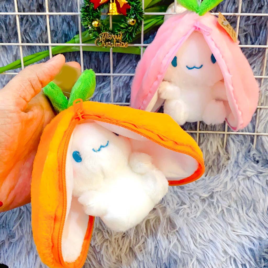 Móc Khóa Balo Đồ Chơi Gấu Bông Thỏ Cinnamoroll 2in1 Thỏ Tai Dài Cà Rốt Dâu Tây Dứa Mềm Mịn Đáng Yêu