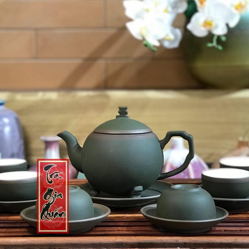 Bộ Ấm Chén Tử Sa Bát Tràng Họa Tiết Trơn Dáng Viên Châu Dung Tích 300ml AVMT 59
