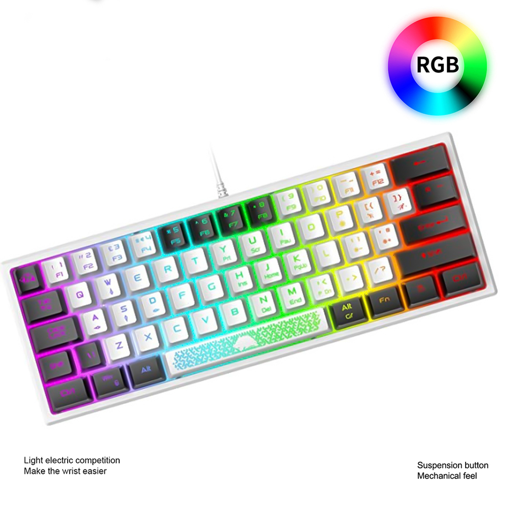 Bàn phím mini K61 LED rainbow 10 chế độ cực đẹp, thiết kế nhỏ gọn, phím bấm êm dùng cho máy tính, laptop, PC - hàng chính hãng Vinetteam