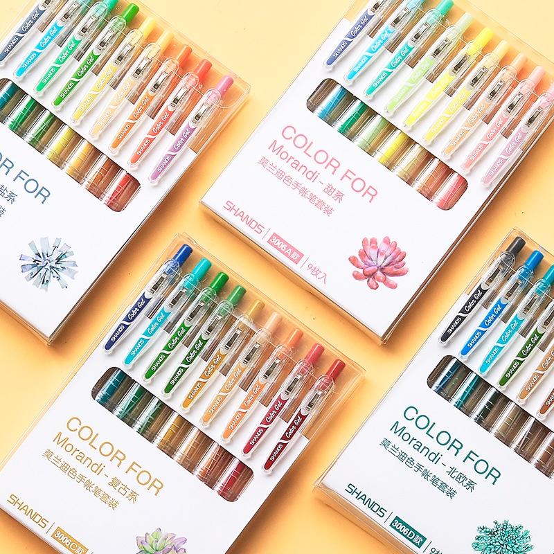 Set 9 bút Gel Morandi có thể thu gọn thay đổi màu nước sáng tạo