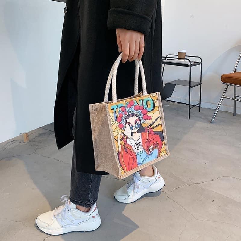 Túi Cói Tote Canvas Vải Bố Mini In Họa Tiết Cá Tính Hot Trend Mới Nhât 2021