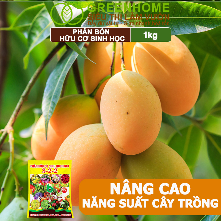 Phân Bón Hữu Cơ Greenhome, Better, Bao 1kg, Sinh Học Giúp Cây Khoẻ, Ổn Định, Sai Hoa, Đậu Trái