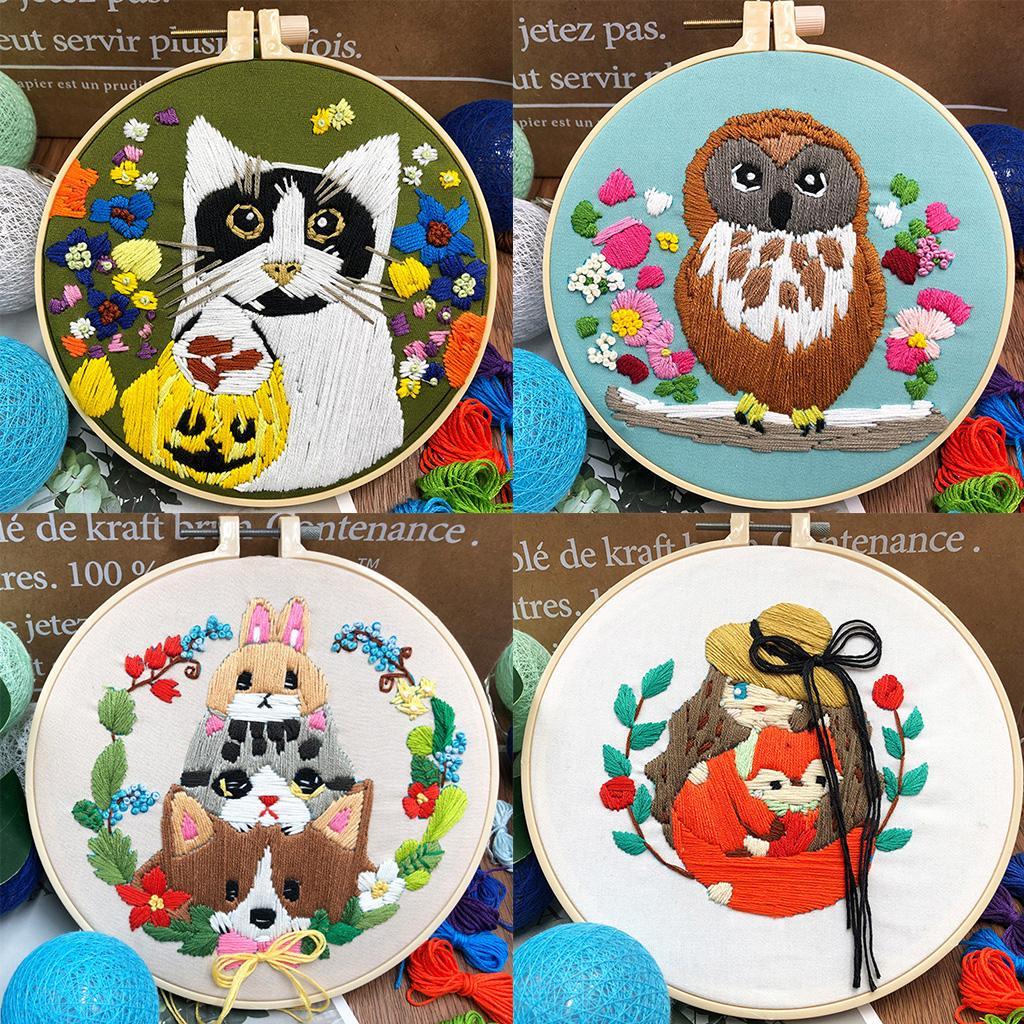 Full Range of Embroidery Starter Kit with Pattern Cross Stitch Kit Including Cloth with Floral Pattern, Bamboo Embroidery Hoop, Color Threads and Tool