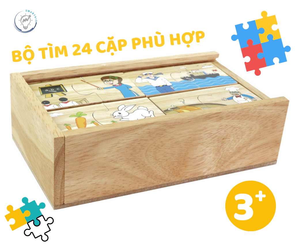 ĐỒ CHƠI GỖ SÁNG TẠO, GIÁO DỤC, THÔNG MINH CHO BÉ 3+ - Bộ tìm 24 cặp phù hợp