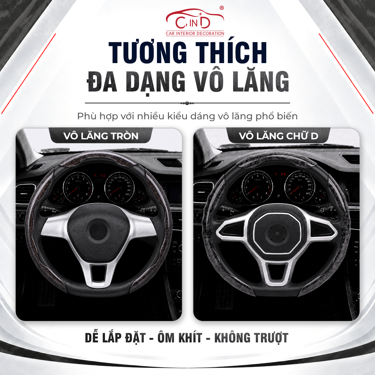 Ốp Bọc Vô Lăng CIND Vân Gỗ Đào Sang Trọng Mỏng Nhẹ Chống Trượt Phù Hợp Nhiều Dòng Xe