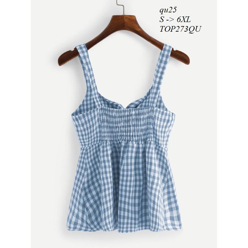 TOP203 ÁO HAI DÂY SỌC CARO