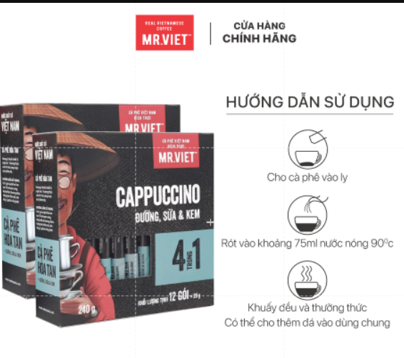 Cà Phê Hoà Tan Mr.Việt - 4 trong 1 Cappuccino Instant Coffee