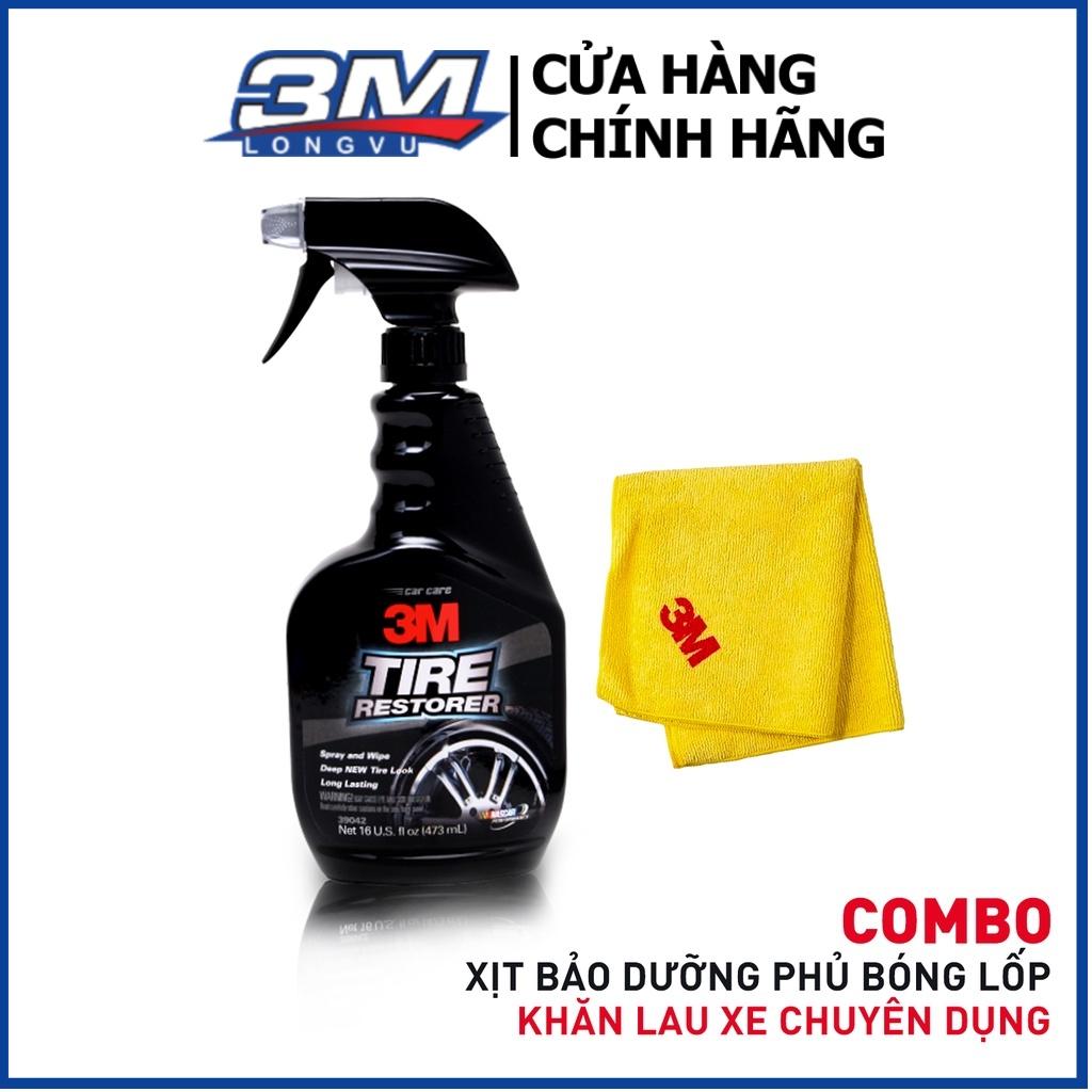 Combo Chai xịt Bảo Dưỡng Và Phủ Bóng Lốp Xe 3M Tyre Restorer + Khăn Lau Xe Hơi Chuyên Dụng 3M 50400 - 3M Long Vu