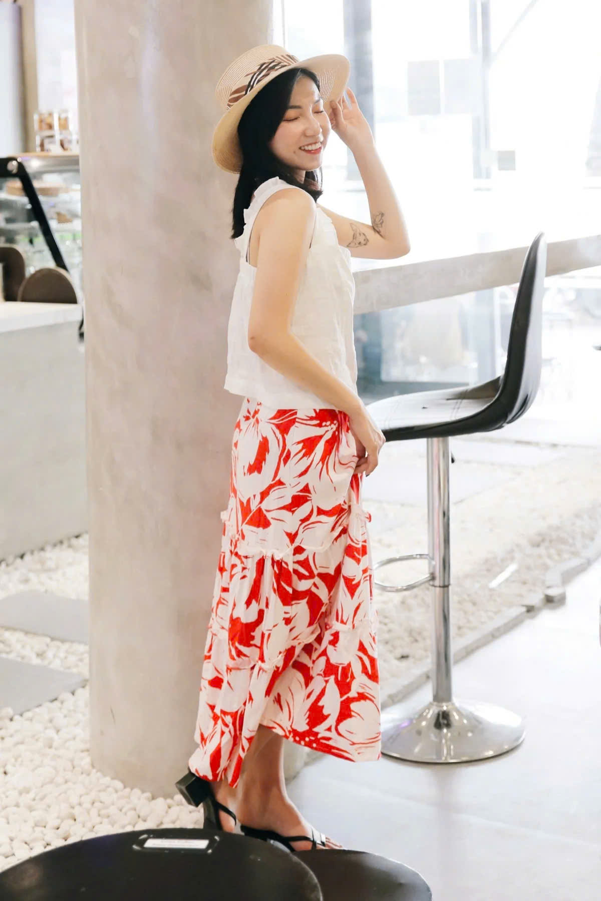Váy Maxi Lưng Thun Cotton Lá Đỏ, Váy Maxi Phong Diễm thời trang thiết kế Hity Ski034
