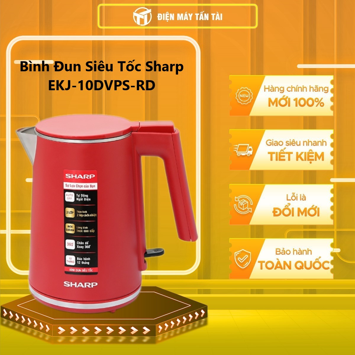 Bình Đun Siêu Tốc Sharp EKJ-10DVPS-RD (1.0 Lít) - Hàng Chính Hãng