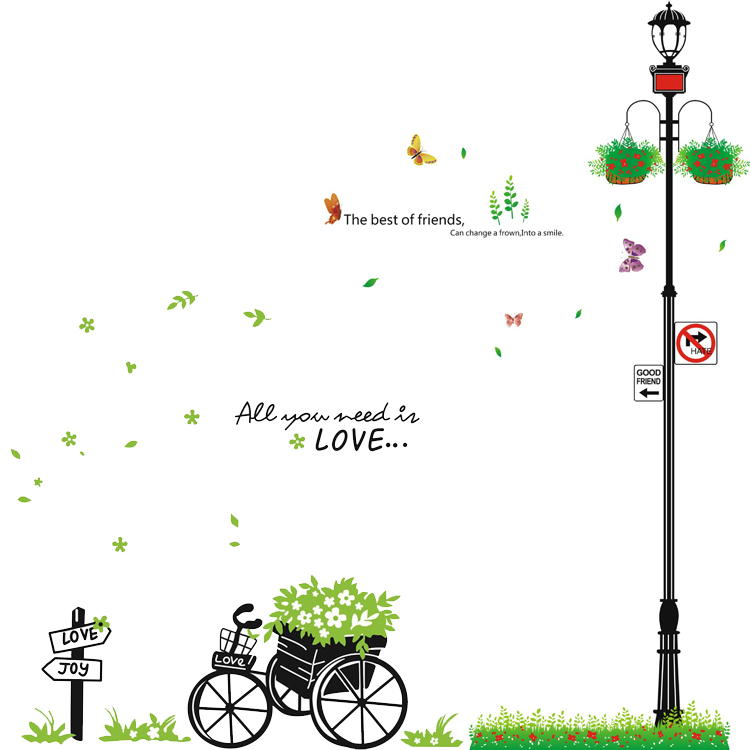 Decal dán tường Combo xe đạp và cột đèn xanh AmyShop
