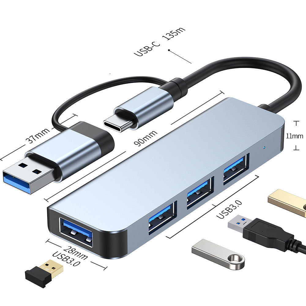 Hub Chuyển Đổi 2 Đầu USB TypeC Và USB 3.0 Kết Hợp SeaSy, Tích Hợp 2 Đầu TypeC Và USB 3.0 To 4 Cổng USB 3.0, Khe Đọc Thẻ Nhớ SD/TF Tốc Độ Cao, Kết Nối Đa Năng Cho Macbook, Laptop, Máy Tính, Bàn Phím, Chuột, Máy In, Điện Thoại – Hàng Chính Hãng