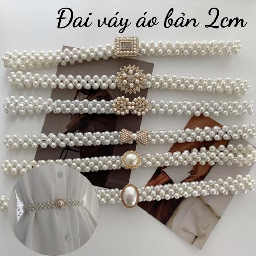 Đai váy dây ngọc trai/ Thắt lưng nữ đàn hồi bản 2cm chuỗi ngọc mặt cườm 5 mẫu TL07