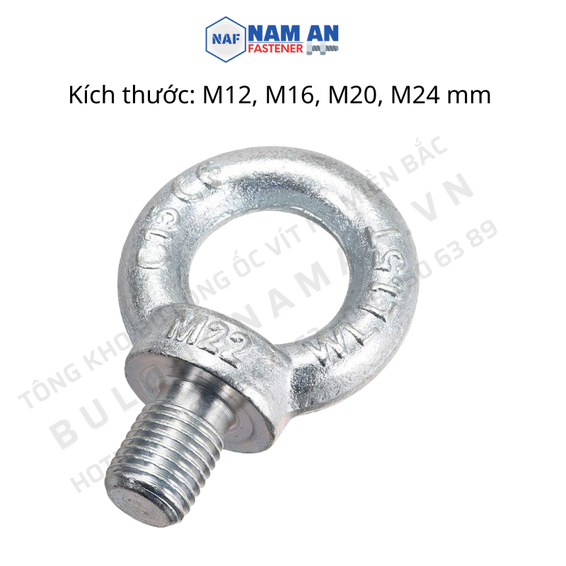 3 Con Bu lông tai cẩu M12, M16, M20, M24, bulong móc cẩu Mạ trắng hàng đẹp chuẩn