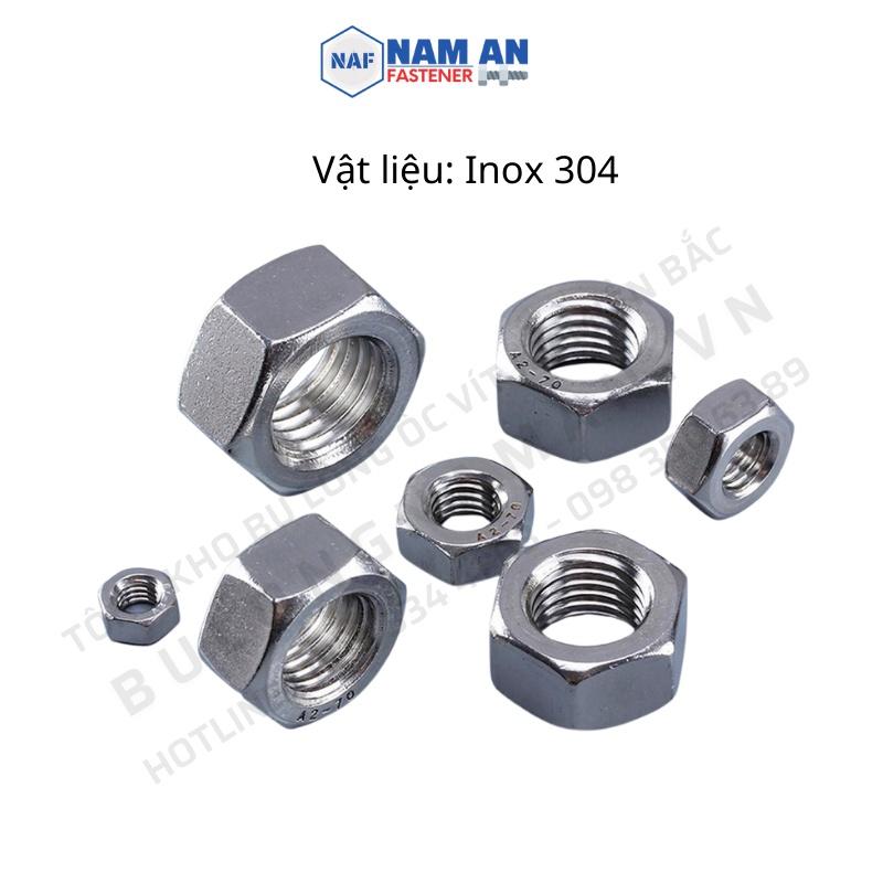 50 con Đai ốc Inox 304 M6, M8, M10, M12, đai ốc lục giác Inox, ê cu Inox 304