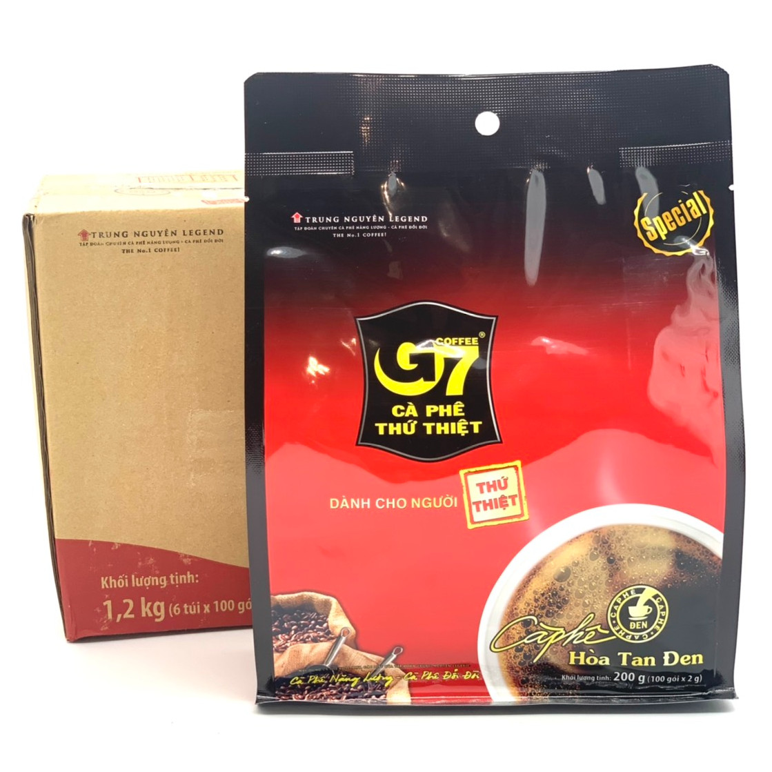 Cà phê G7 hòa tan Đen Bịch 100 gói Trung Nguyên - Thùng 6 Bịch