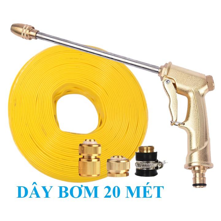 Bộ dây vòi xịt bơm nước tưới rửa, tăng áp 3 lần, loại 20m 206701-3 đầu đồng,cút đồng+ mở chai