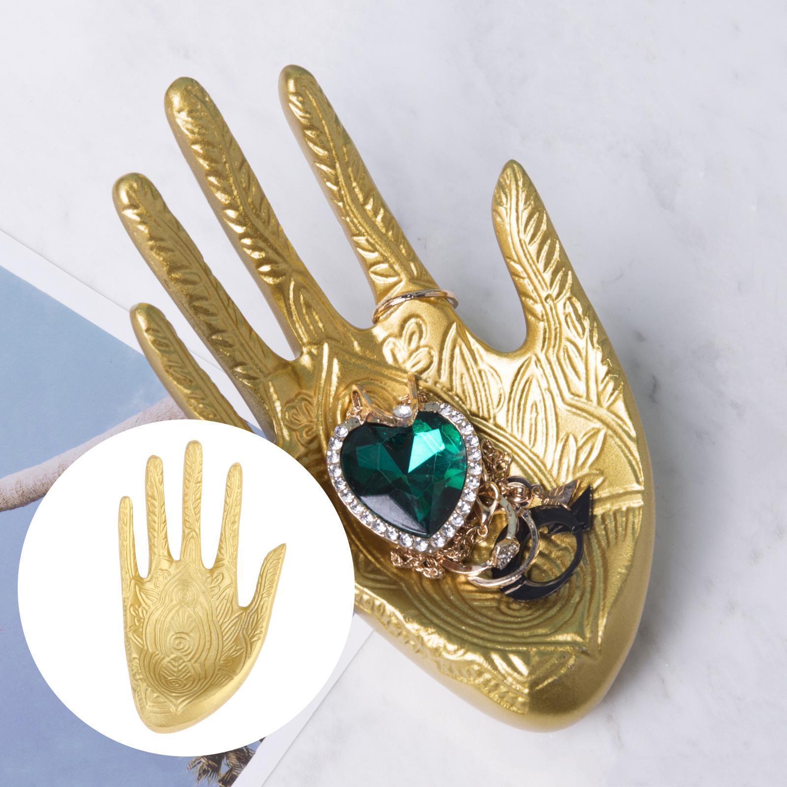 Set of 2 Resin Buddha Hands Jewelry Display Stand Trays Rack Golden Black