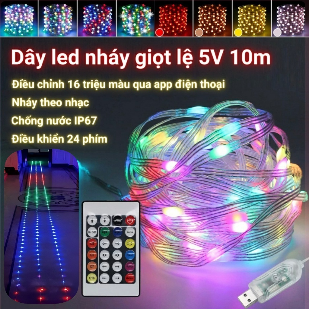 Dây Đèn Led Nháy Đuổi 10M, Trang Trí Ngoài Trời RGB 5V Cổng USB Nháy Theo Nhạc 16 Triệu Màu, Điều Khiển Bằng App