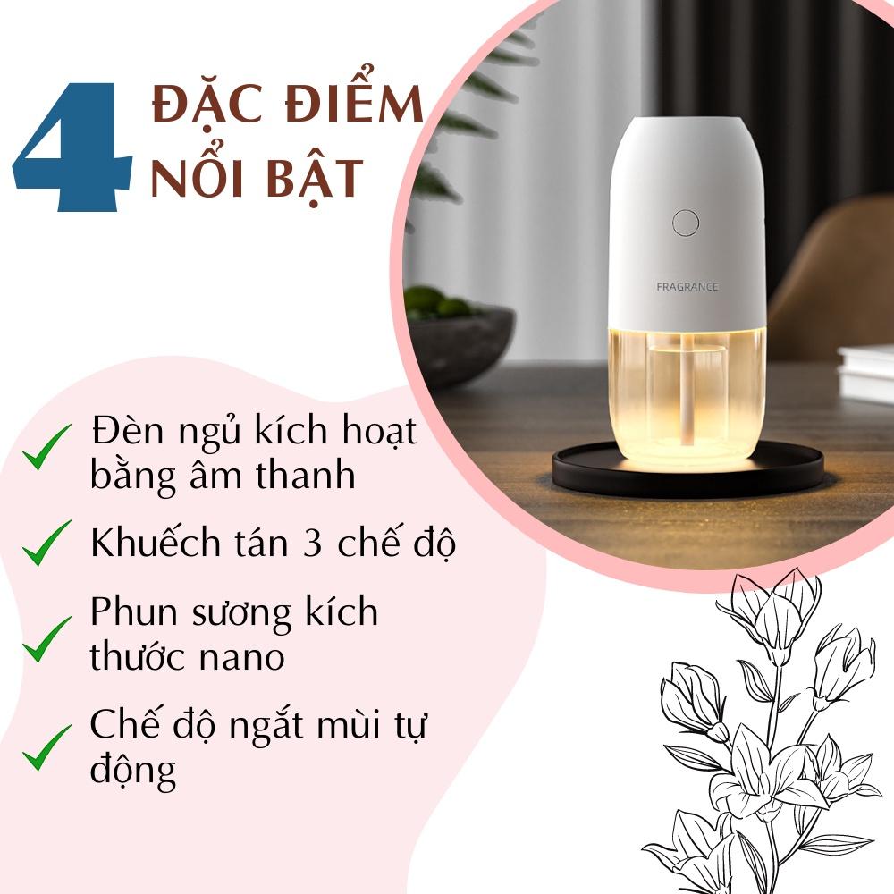 Máy khuếch tán tinh dầu khử mùi cao cấp kèm đèn ngủ led điều khiển bằng giọng nói thông minh BOORUI 01- Pin sạc tiện lợi