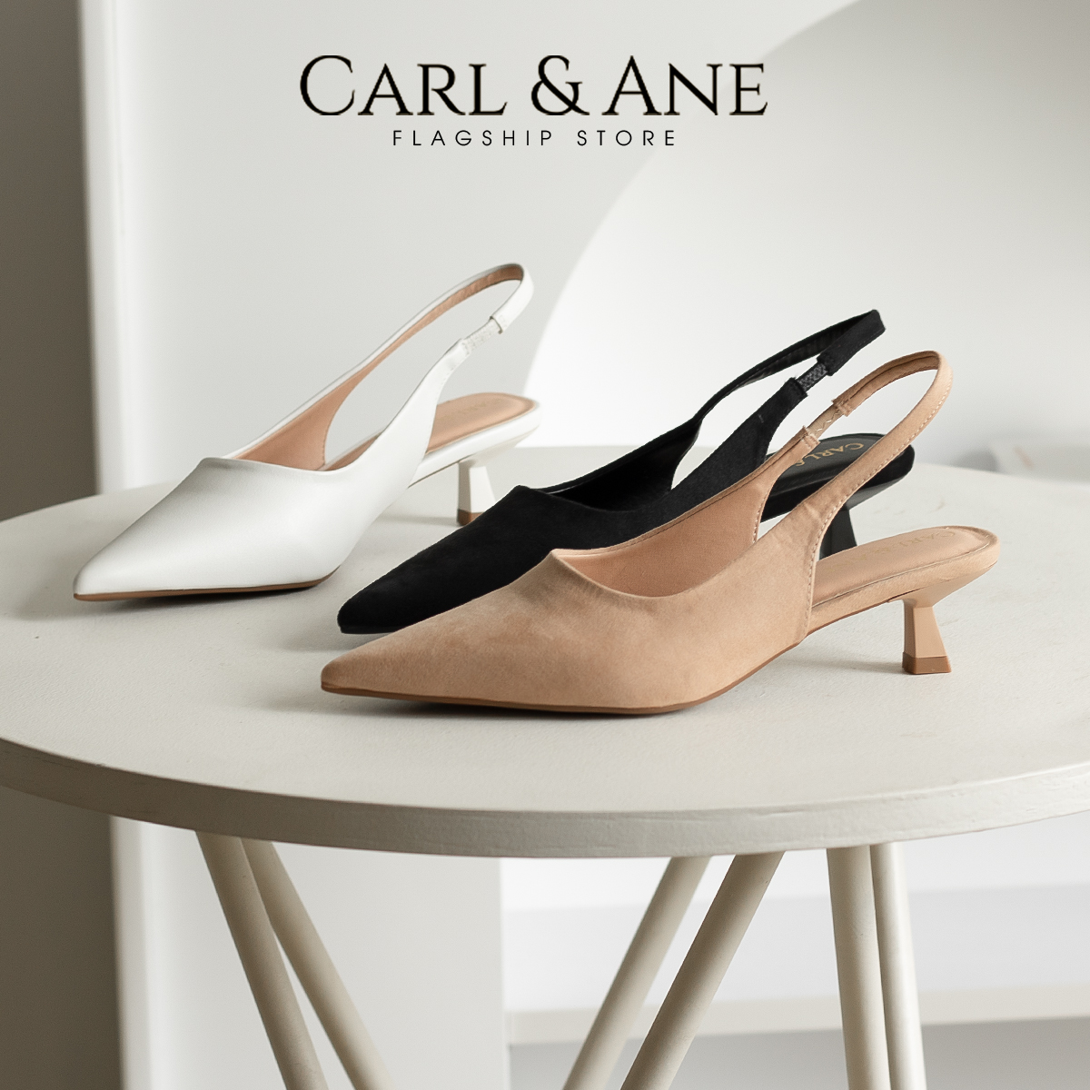 Carl &amp; Ane - Giày cao gót nữ dáng Slingback mũi nhọn phong cách thanh lịch cao 5cm - CL036