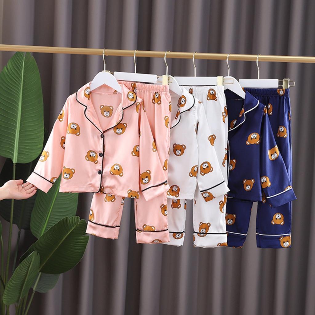 Set Quần Áo Trẻ Em In Hình Gấu Cute Bộ Đồ Ngủ Pijama Cho Bé Trai Bé Gái Dài Tay Thoáng Mát Size Từ 7-28kg - SUMO KIDS