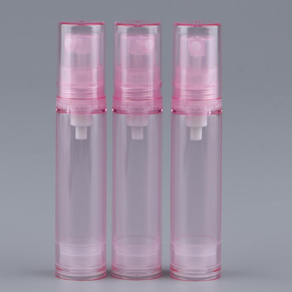 3Pcs 10ml Empty Airless Pump Bottles Refillable Cosmetic Containers Pink