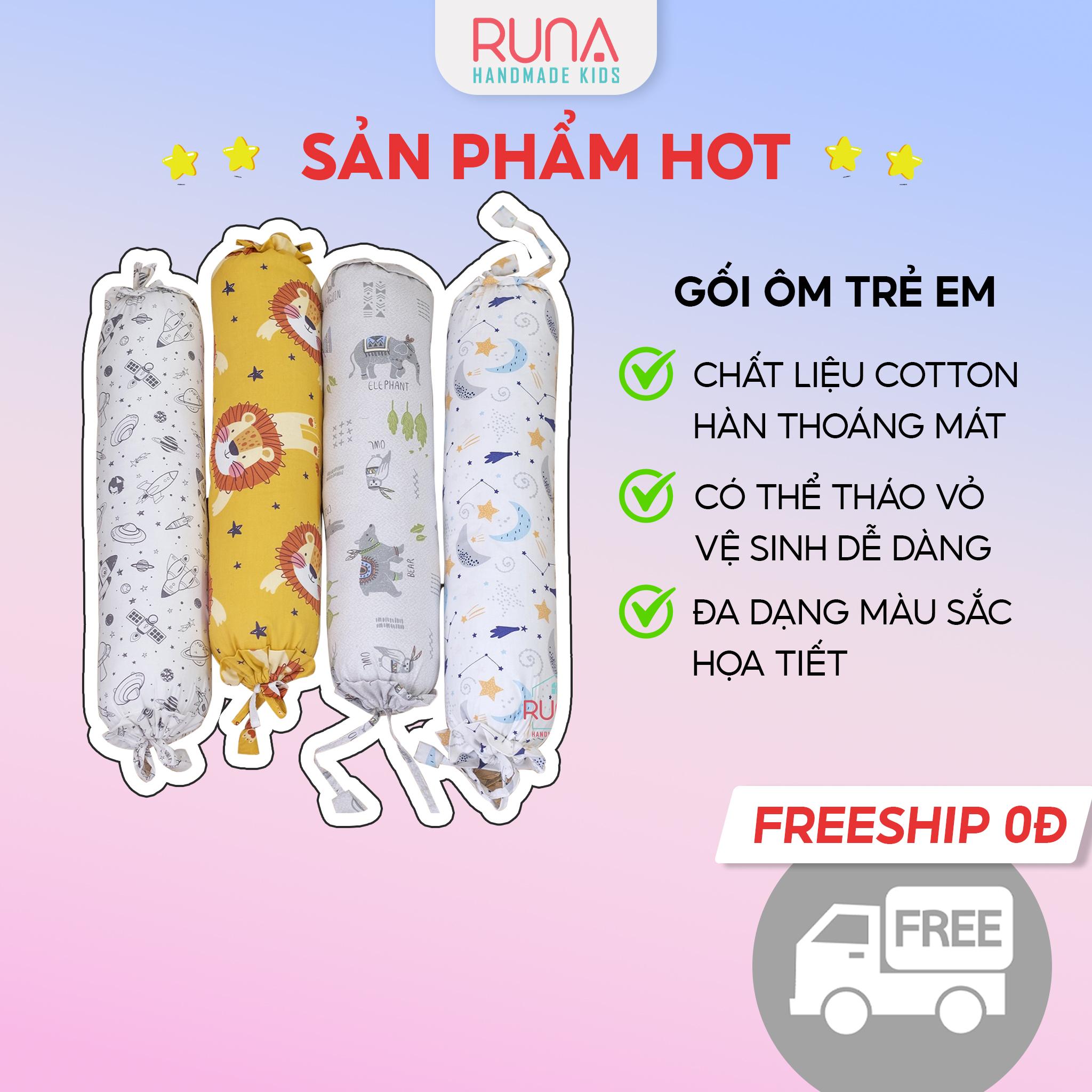 Gối ôm cho bé Runa Kids chất vải xô Muslin cao cấp thấm hút tốt thoáng khí kích thước 20x60cm