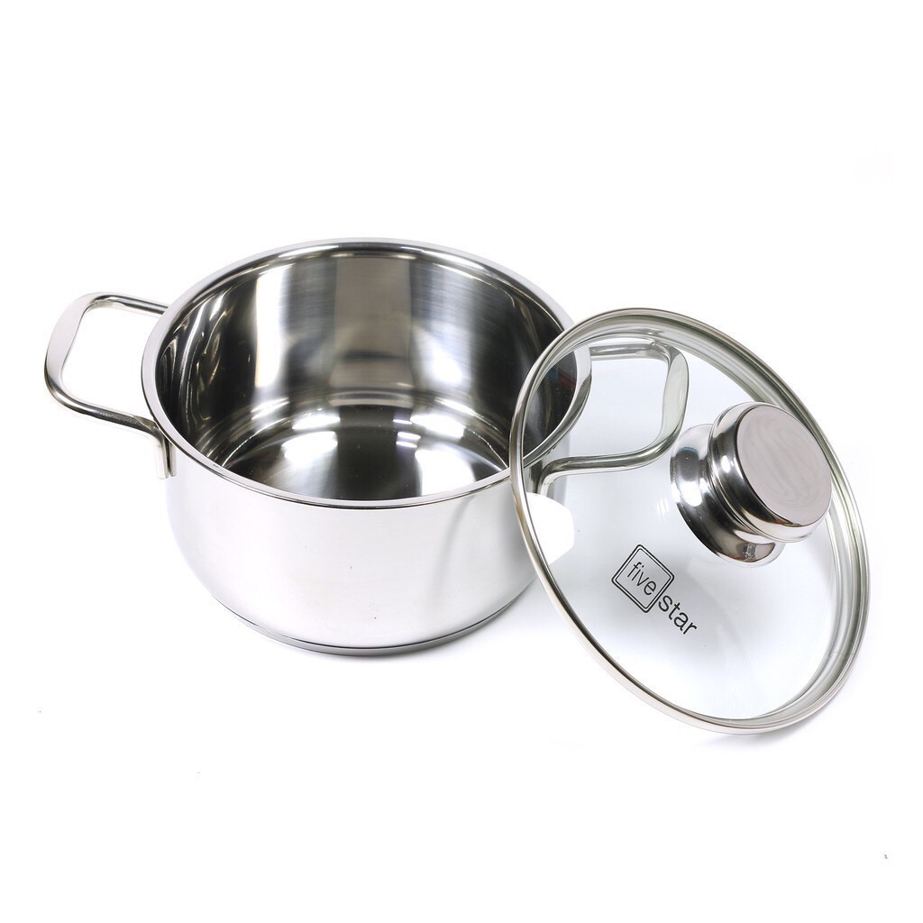 Nồi Inox 430 Fivestar Standard 3 Đáy Nắp Kính- Nồi Luộc Gà Cao Cấp Đủ Các Kích Thước- Dùng Được Các Loại Bếp- Hàng Chính Hãng