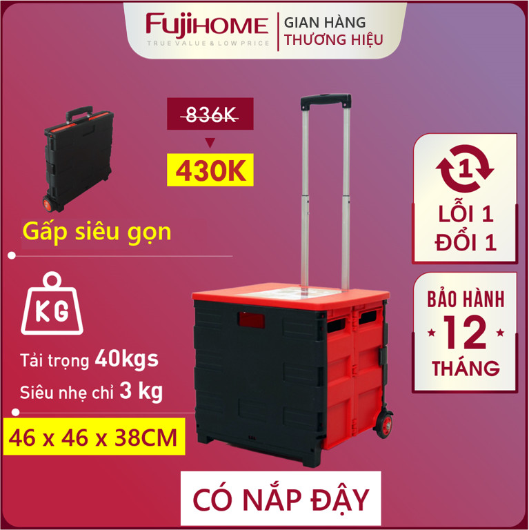 Xe đẩy hàng gấp gọn đi chợ 2 bánh Nhật Bản FUJIHOME, xe kéo hàng đi chợ gấp gọn mini siêu thị đa năng dùng cho ô tô