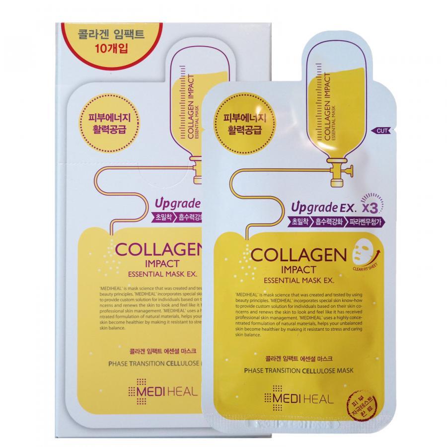 Hộp 10 Mặt nạ dưỡng săn chắc da ngăn ngừa lão hóa da Mediheal Collagen Impact Essential Mask Ex 25ml x10 + Tặng 1 gói sữa rửa mặt thải độc Super Vegitoks Cleanser 3ml