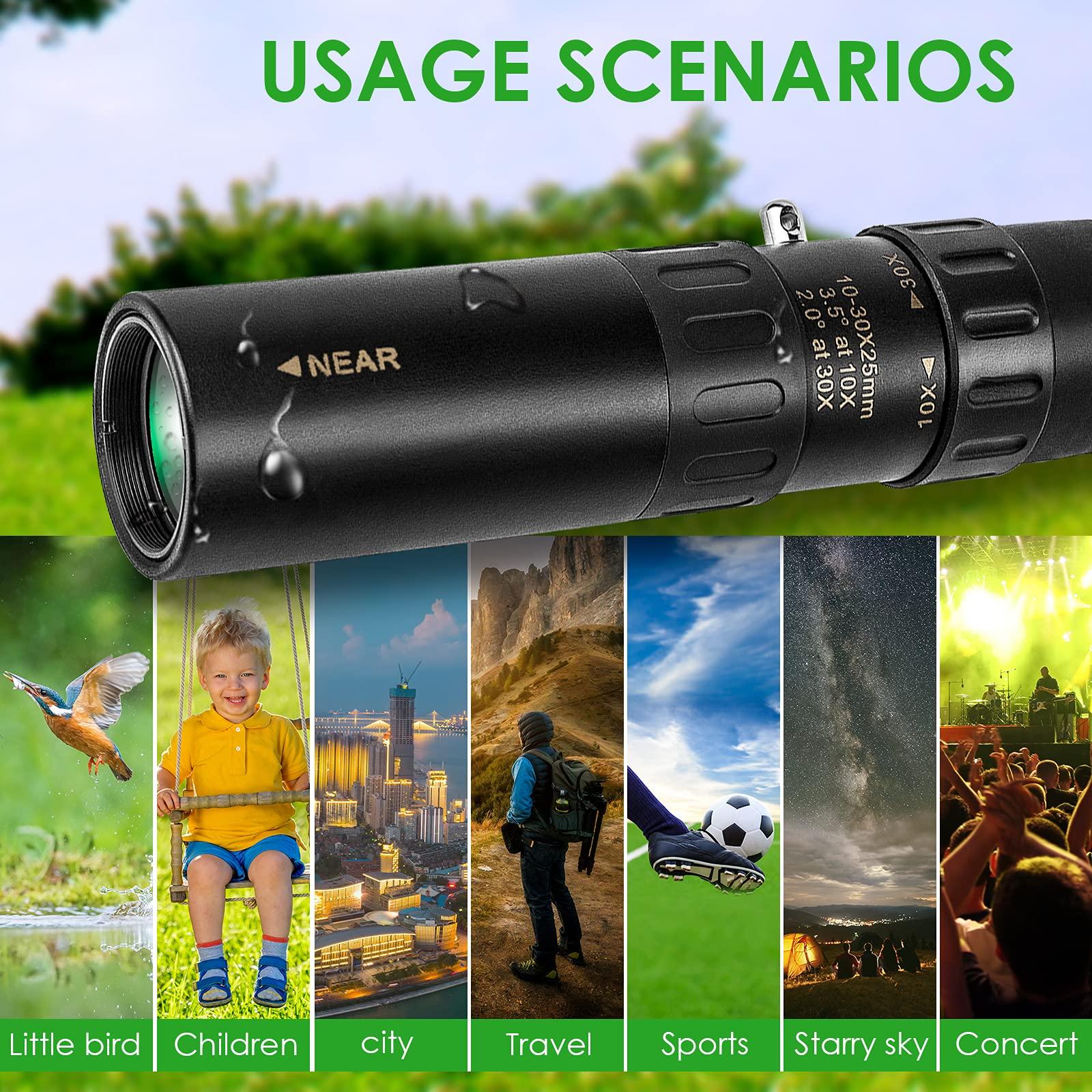 Monoculative monoculative compact zoom 10-300 × 40 Kính viễn vọng kích thước túi nhỏ một mắt để đi bộ/cắm trại/buổi hòa nhạc/chuyến đi