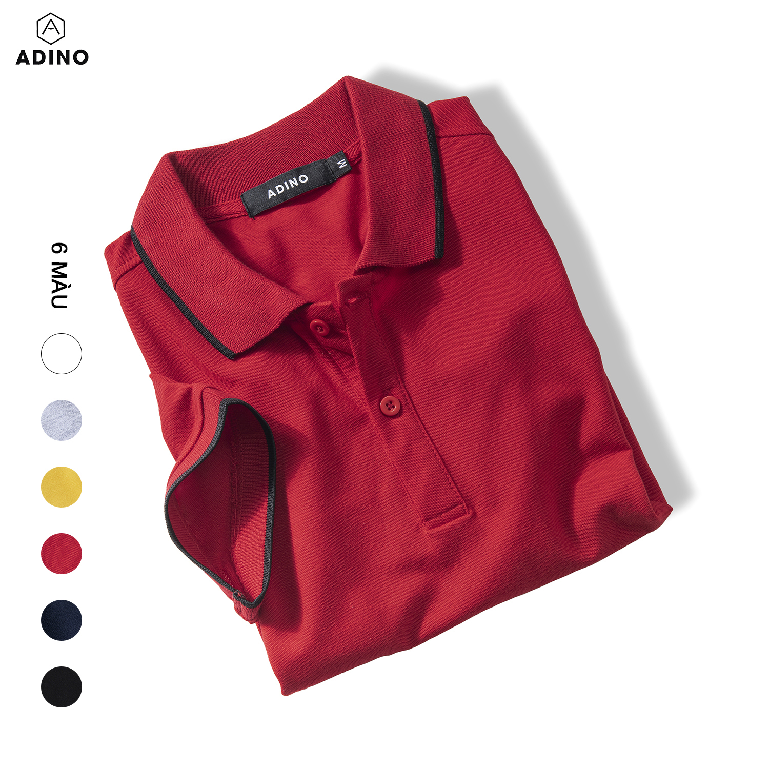 Áo polo nữ ADINO màu đỏ phối viền xẻ lai vải cotton co giãn dáng slimfit trẻ trung APN02