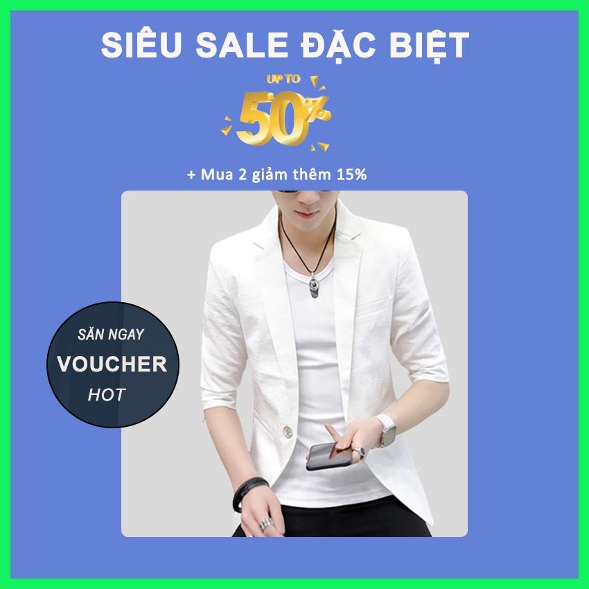 Vest nam,Áo Vest Nam Cổ Đức tay lỡ đơn điệu chất vải cotton phong cách Hàn Quốc 1 cúc cao cấp chuẩn form lịch lãm H48