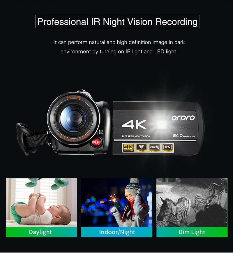 ORDRO AC3 4K Máy quay video kỹ thuật số Máy quay phim Tầm nhìn ban đêm Tầm nhìn hồng ngoại 캠코더 Filmadora are