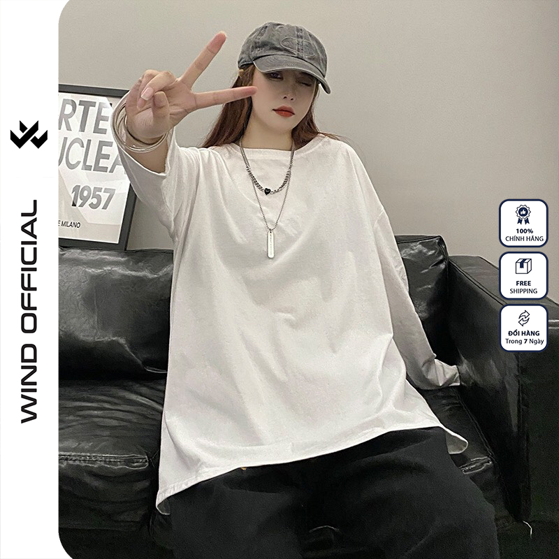 Áo thun tay dài WIND phông unisex form rộng Trơn nam nữ sweater oversize ulzzang