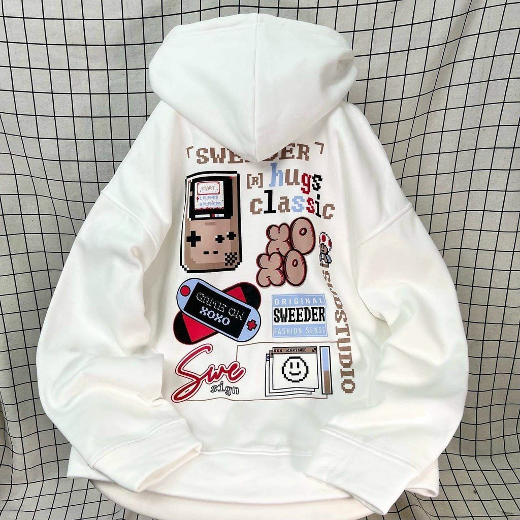 ÁO KHOÁC HOODIE ZIP JACKET GAME ON XOXO, Áo Khoác Hoodie Unisex Zip Nỉ Bông GAME màu ĐEN/TRẮNG Nam nữ unisex/Áo hoodie dây kéo nữ có mũ form rộng