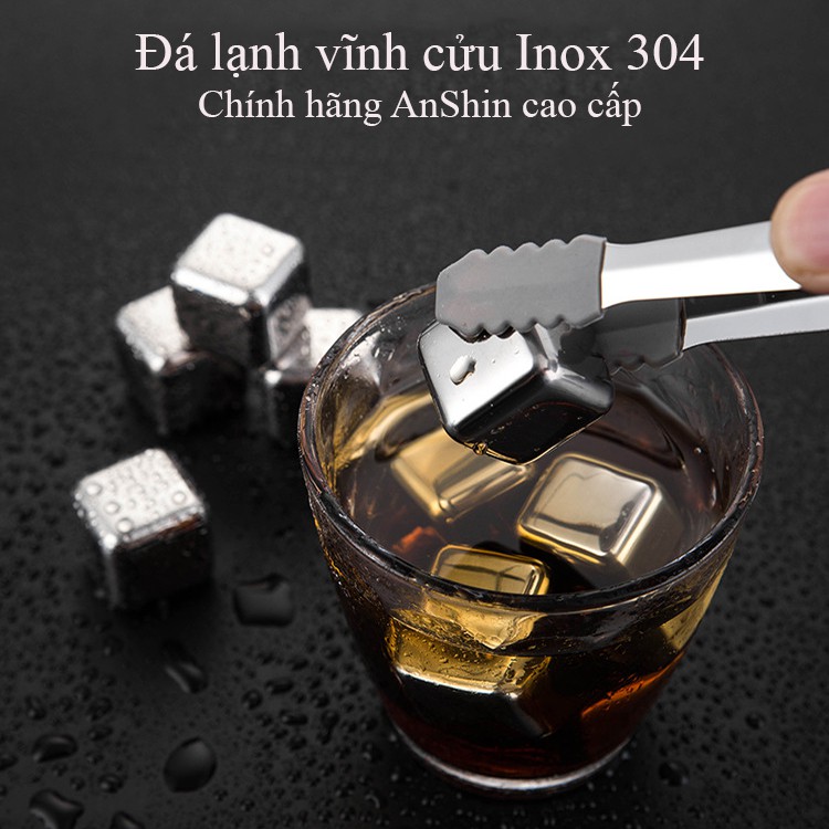 Đá lạnh không tan inox 304 - hộp 8 viên kèm 1 kẹp gắp cao cấp - cam kết inox 304 chuẩn