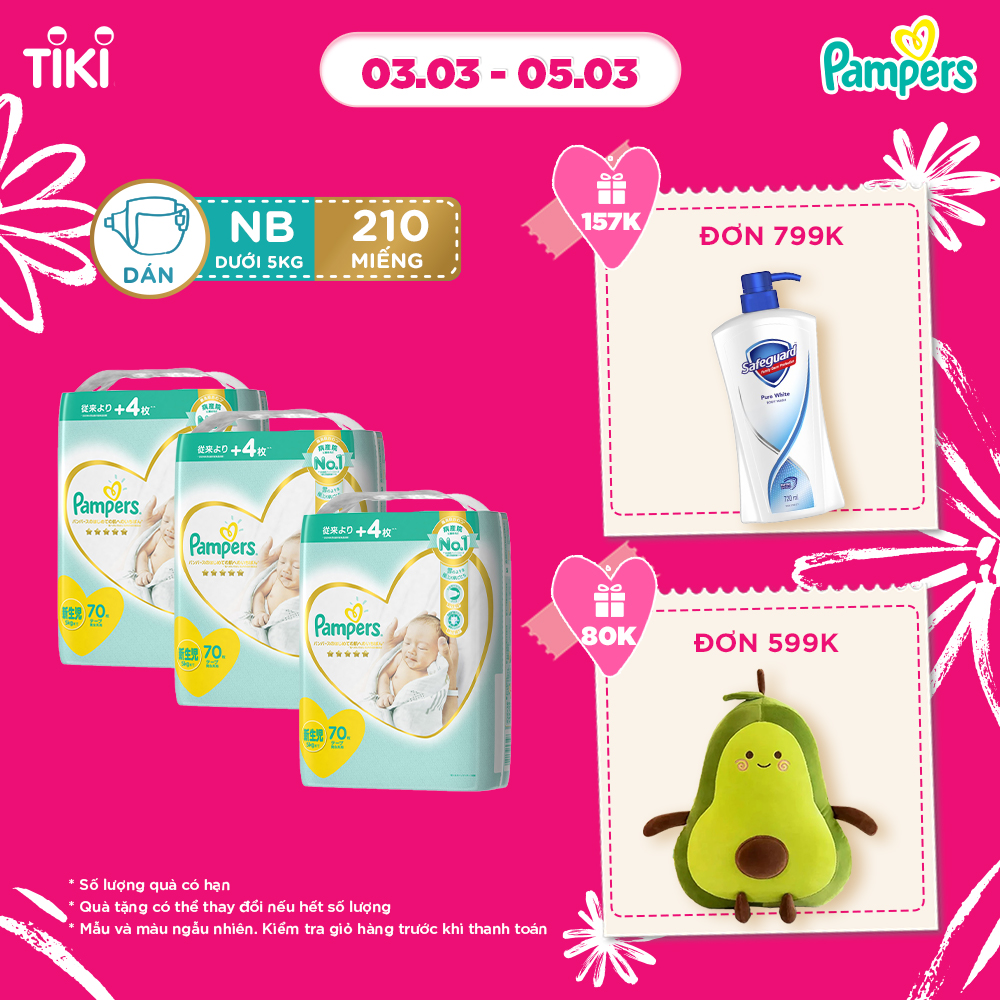 Combo 3 Gói Tã/Bỉm Dán PAMPERS Thượng Hạng Nội Địa Nhật NB70/S64/M52/L42 x3