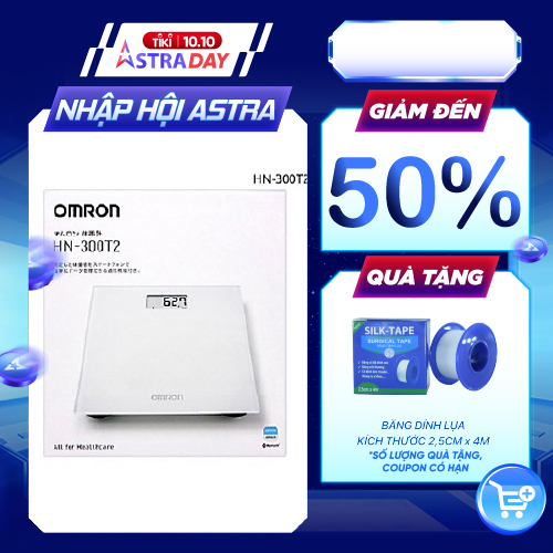 Cân đo sức khỏe điện tử Omron HN- 300T2 - Nhật Bản chính hãng mức cân 150kg, cảm biến thông minh, kết nối Bluetooth